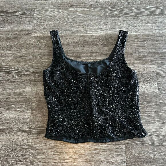 Vintage Cache Beaded 100% Silk Tank Top XS 90s Evening Party Top Embellished Y2K - Picture 3 of 15